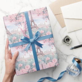 Papel De Presente Torre Eiffel Azul Cor-de-rosa azul escamoteada Par