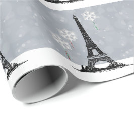 Papel De Presente Torre Eiffel de inverno, Natal em Floco de Neve