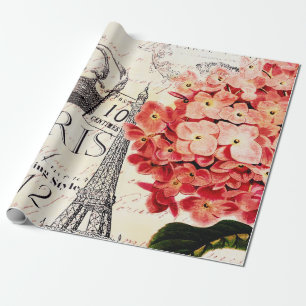 Papel De Presente Torre Eiffel e hydrangea
