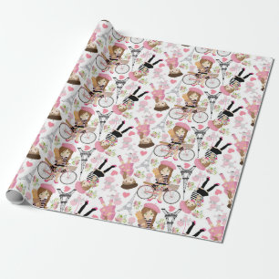 Papel De Presente Torre Eiffel Garota Parisiense Flor de Paris Coraç
