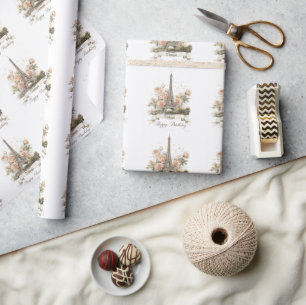 Papel De Presente Torre Eiffel "Parabéns" com nome personalizado