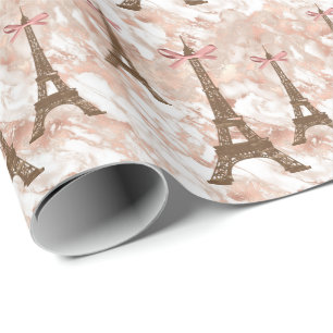 Papel De Presente Torre Eiffel Personalizada Branco, Rosa Dourado Ma