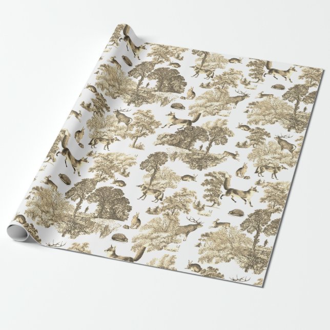 Papel De Presente Torre Elegante Beige Fox Rabbit Country (Desenrolado)