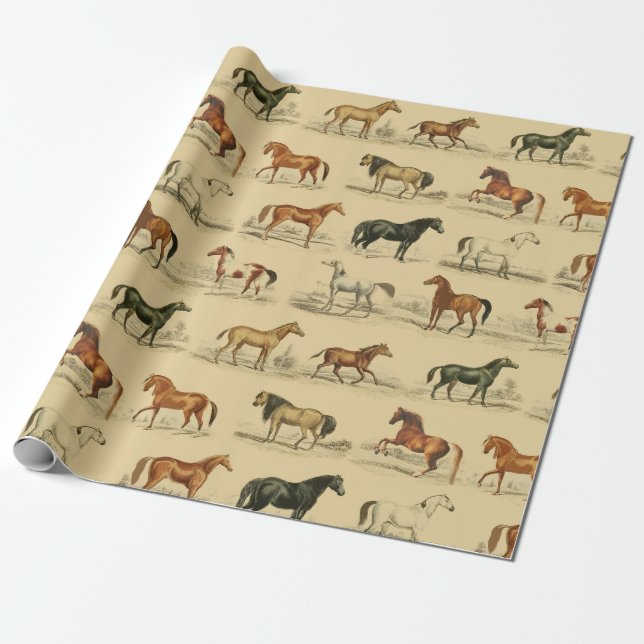 Papel De Presente Torre Elegante Rustic Beige Horse Breed Toile (Desenrolado)