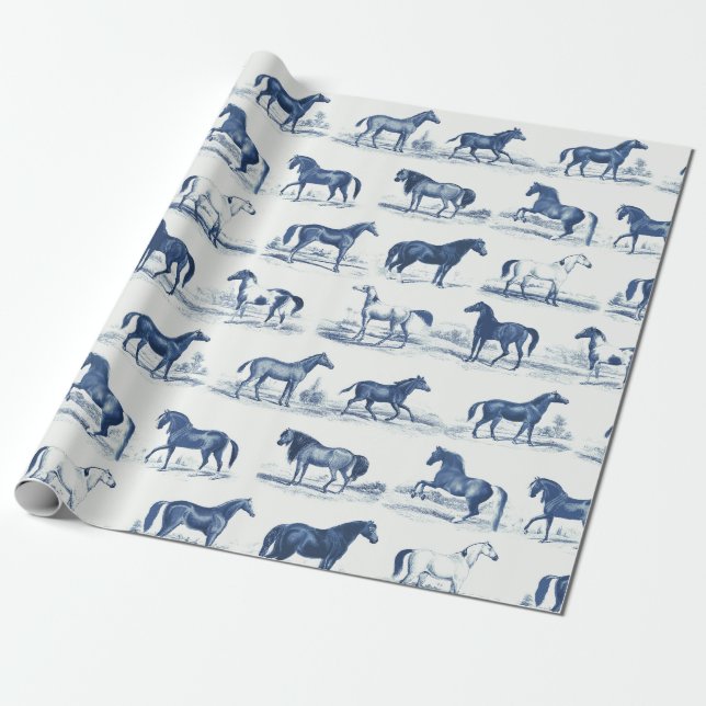 Papel De Presente Torre Elegante Rustic Blue Horse Breile (Desenrolado)
