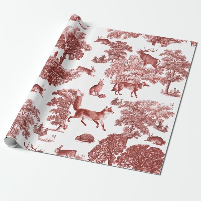 Papel De Presente Torre Elegante Woodland Red Fox Rabbit (Desenrolado)