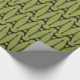 Papel De Presente Torres Eiffel Pretas de Seis Polegadas em Verde Ol