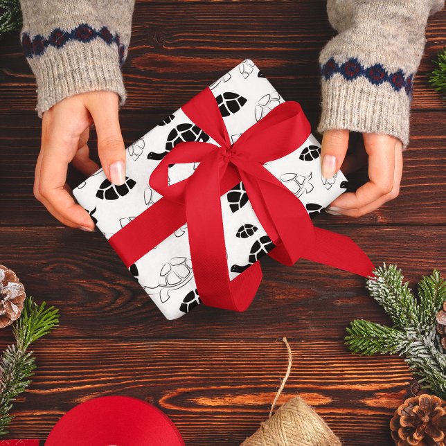 Papel De Presente Tortura Branca e Negra (turtle cartoon birthday packing gift wrap,gift wrapping paper,return gift wrap paper,paper gift)