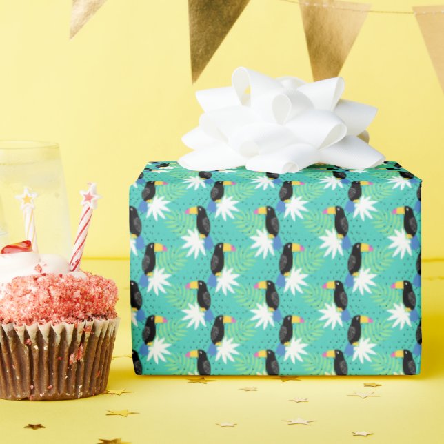 Papel De Presente Toucans On Teal (Festa de aniversário)