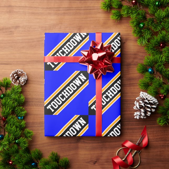 Papel De Presente TOUCHDOWN Azul Real Preta Listras de Futebol (Presente de Natal)