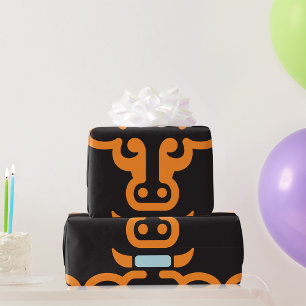 Papel De Presente Touro Cabeça Laranja Minimalista Vaca