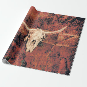 Papel De Presente Touro Crânio Ocidental País Castanho Arte Rústi