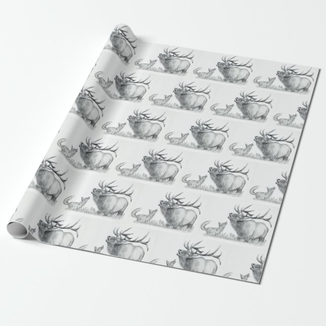 Papel De Presente Touro Elk e Fox (Desenrolado)