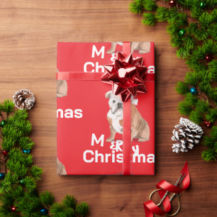 Papel De Presente Touro Feriado de Cachorro Feliz de Natal Santa Hat