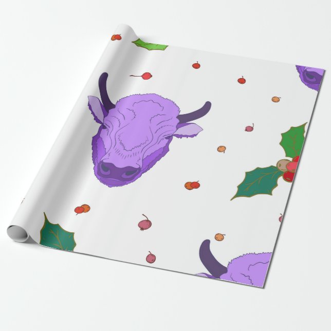 Papel De Presente Touro, Holly, amora e bagas. O símbolo (Desenrolado)