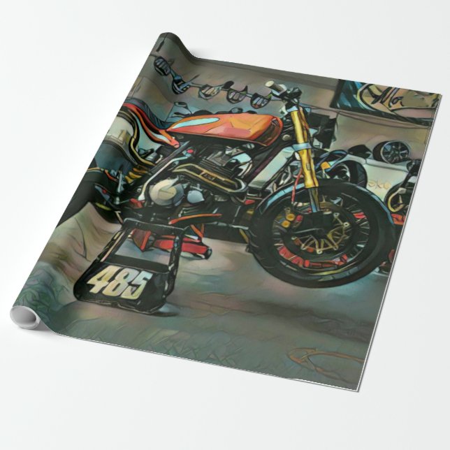 Papel De Presente trabalho de arte de motocicleta vintage (Desenrolado)