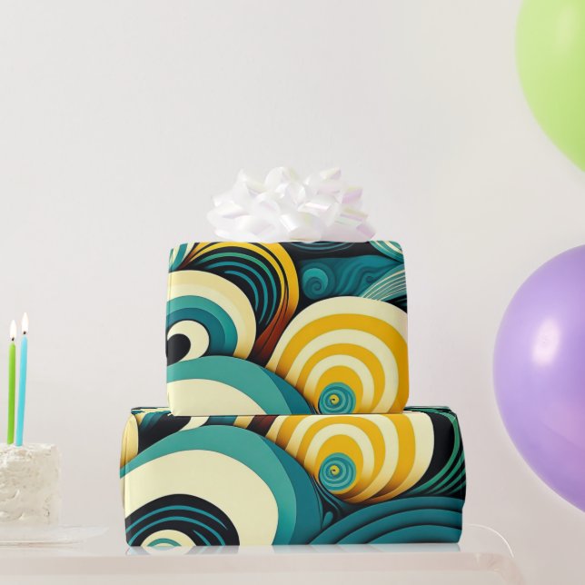 Papel De Presente Trabalho de arte de Ondas Hippie Coloridas abstrat (Presentes para festas)