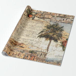 Papel De Presente Trabalho de arte do Mediterrâneo Vintage com Palm