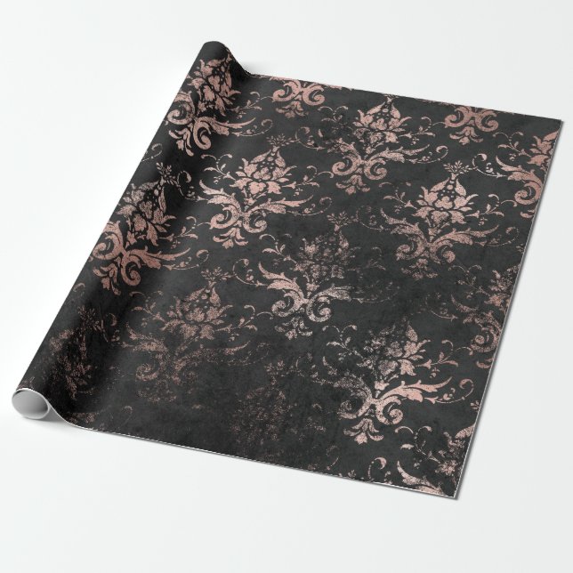 Papel De Presente Trabalho de rolagem rosa com defeito em preto (Desenrolado)