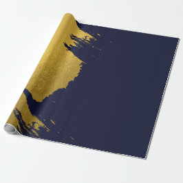 Papel De Presente Traços Dourados falsos com fundo azul Marinho