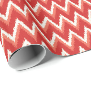 Papel De Presente Traços Ikat Chevron - Laranja e Branco
