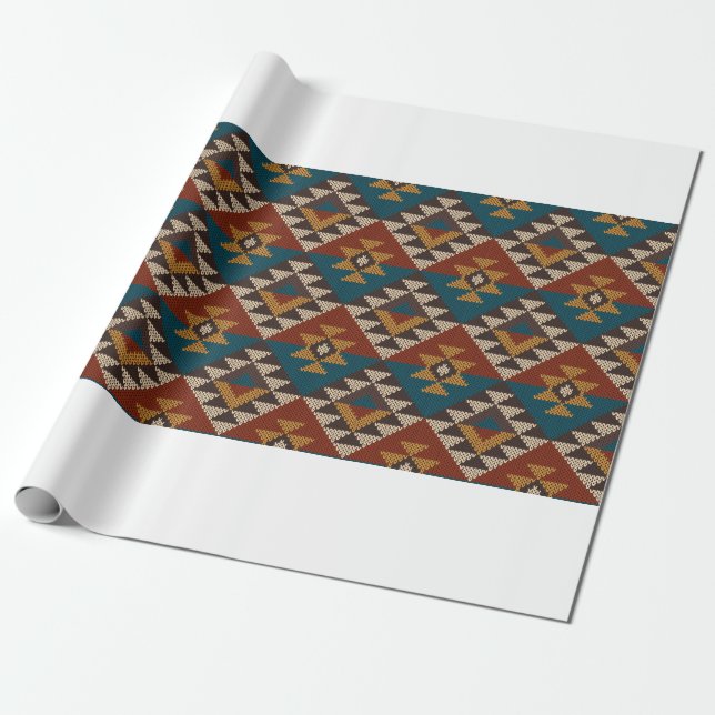 Papel De Presente Tradicional Tribal Aztec padrão contínuo em w (Desenrolado)