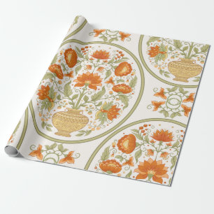 Papel De Presente Tradition mughal motif, fantasy flowers in retro,