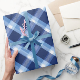 Papel De Presente Traditional Blue Navy Check Sky Plaid Pattern