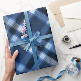 Papel De Presente Traditional Blue Navy Check Sky Plaid Pattern