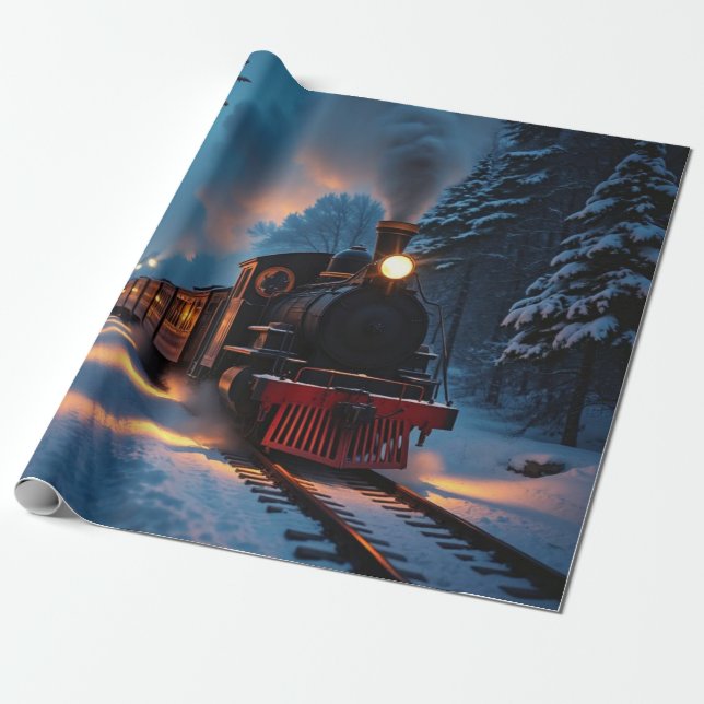 Papel De Presente Traditional Christmas Steam Train Winter Landscape (Desenrolado)
