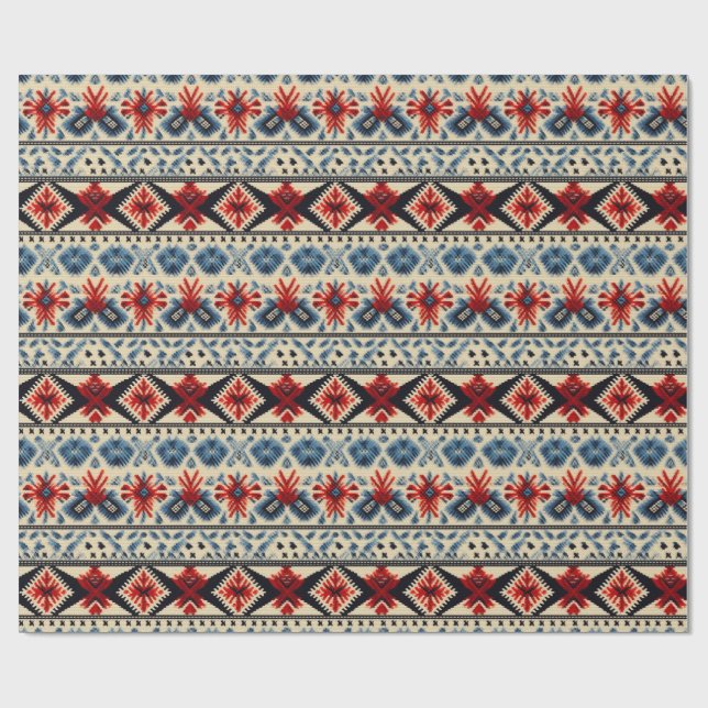 Papel De Presente Traditional Folk Embroidery Stripe  Pattern (Aberto)
