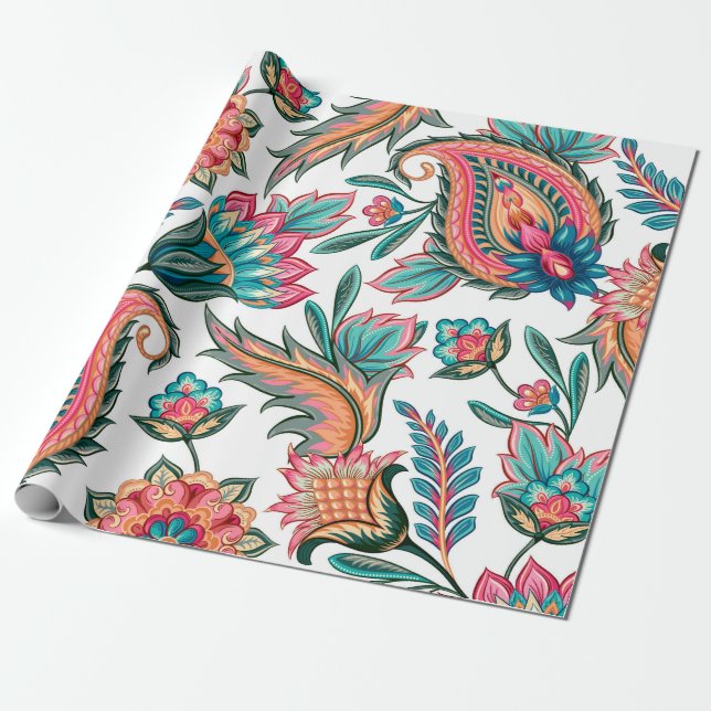 Papel De Presente Traditional oriental seamless paisley pattern. Vin (Desenrolado)