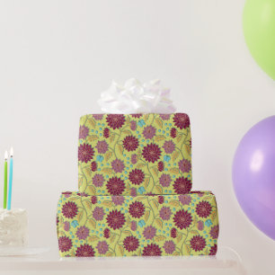 Papel De Presente Trailing Dahlia Flower Red on Yellow