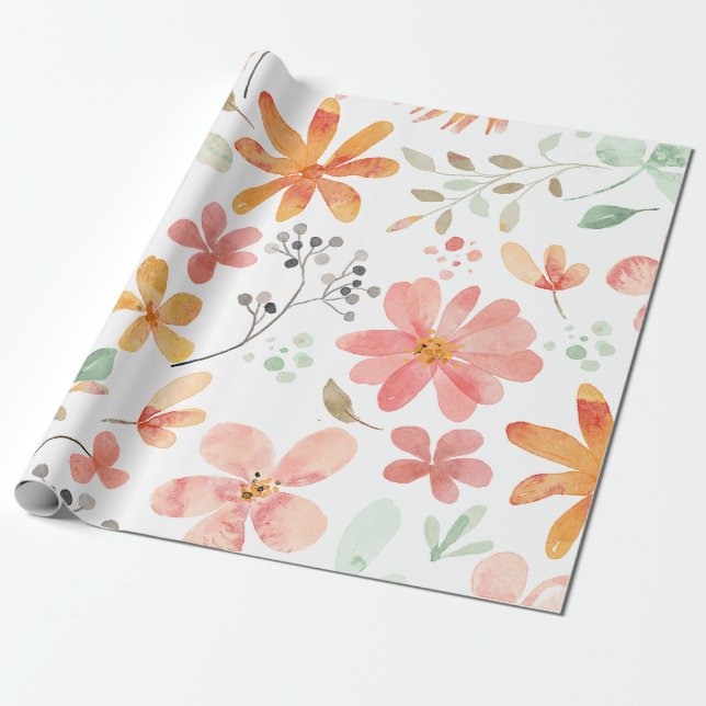 Papel De Presente Tranquilidade do padrão Pastel Floral (Desenrolado)