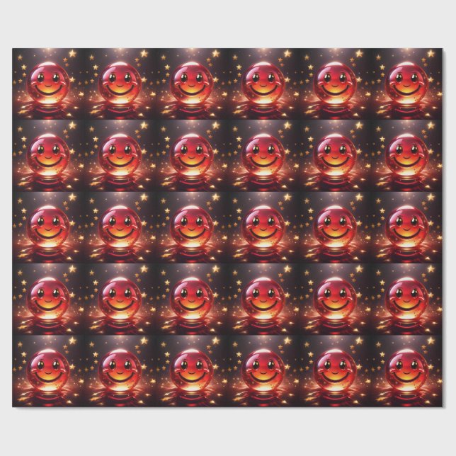 Papel De Presente Transparent Red Bubbly Face With Stars  (Aberto)