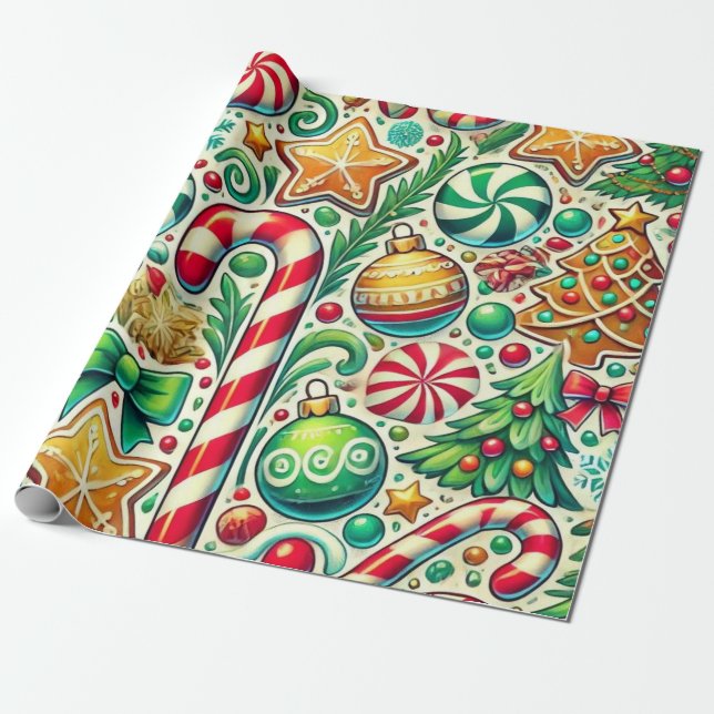 Papel De Presente Tratamentos de Férias Festivas (Desenrolado)