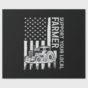 Papel De Presente Trator de Fazenda Patriota Bandeira dos EUA Dia do