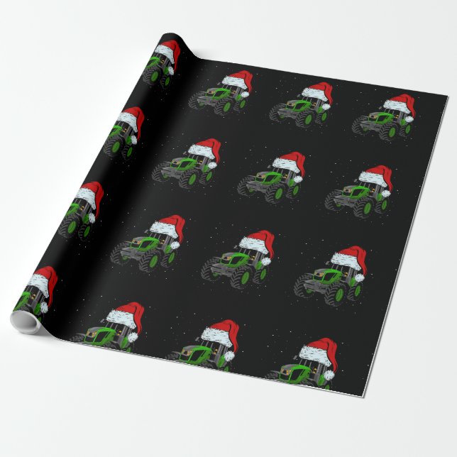 Papel De Presente Trator Santa Hat Farmer Familiar Engraçado Fa (Desenrolado)