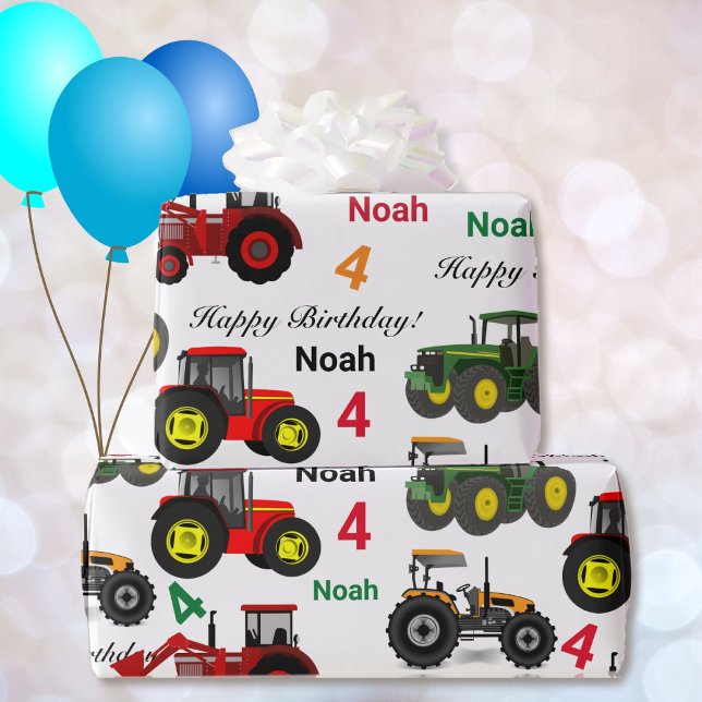 Papel De Presente Trators Loader Add Boy Name Age Birthday (Criador carregado)