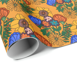 Papel De Presente travesseiro decorativo Amarelo Floral Retroativo d