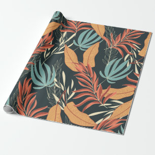 Papel De Presente Traz um padrão tropical sem costura com amarelo b
