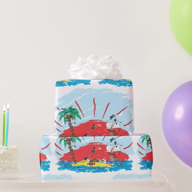 Papel De Presente Treasure Island Pirate Ship WrapPaper - Presente (Presentes para festas)