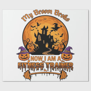 Papel De Presente Treinador de Fitness de Halloween Vassoura Quebrad