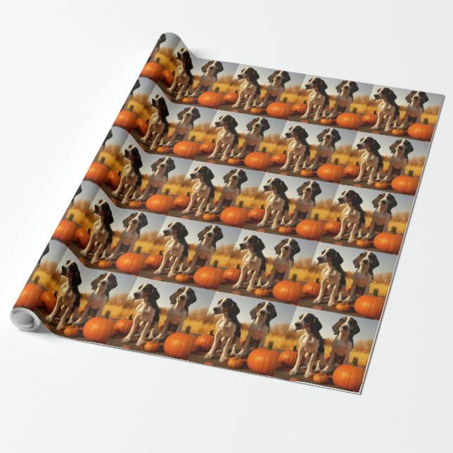 Papel De Presente Treing Walker Coonhound Puppy Autumn Pumpkin (Desenrolado)