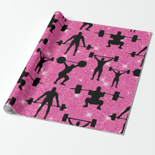 Papel De Presente Treino de Fitness Academia Esporte Brilho Rosa