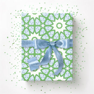 Papel De Presente Treliça Estelar Amal em Ardósia e Verde