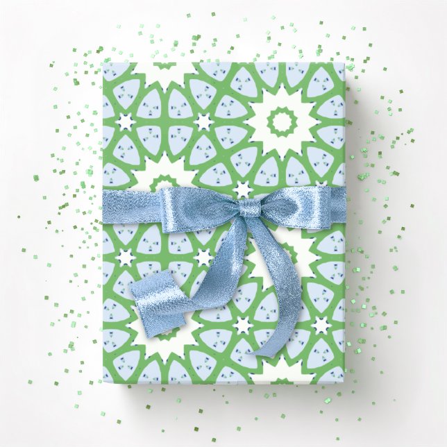 Papel De Presente Treliça Estelar Amal em Ardósia e Verde (Criador carregado)