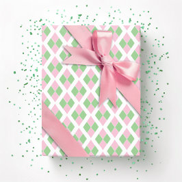 Papel De Presente Treliça Harlequim em Rosa e Verde