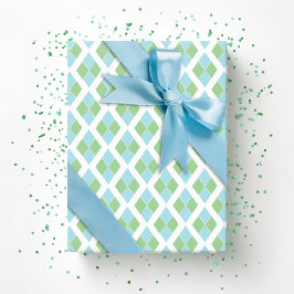 Papel De Presente Treliça Harlequim em Verde e Aqua