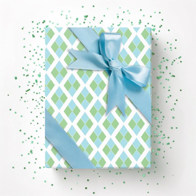 Papel De Presente Treliça Harlequim em Verde e Aqua (Criador carregado)